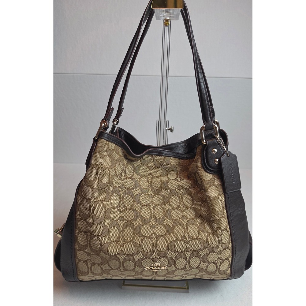 Coach Signature Canvas Leather Tote Brown Khaki Shoulder Bag J1632-57933